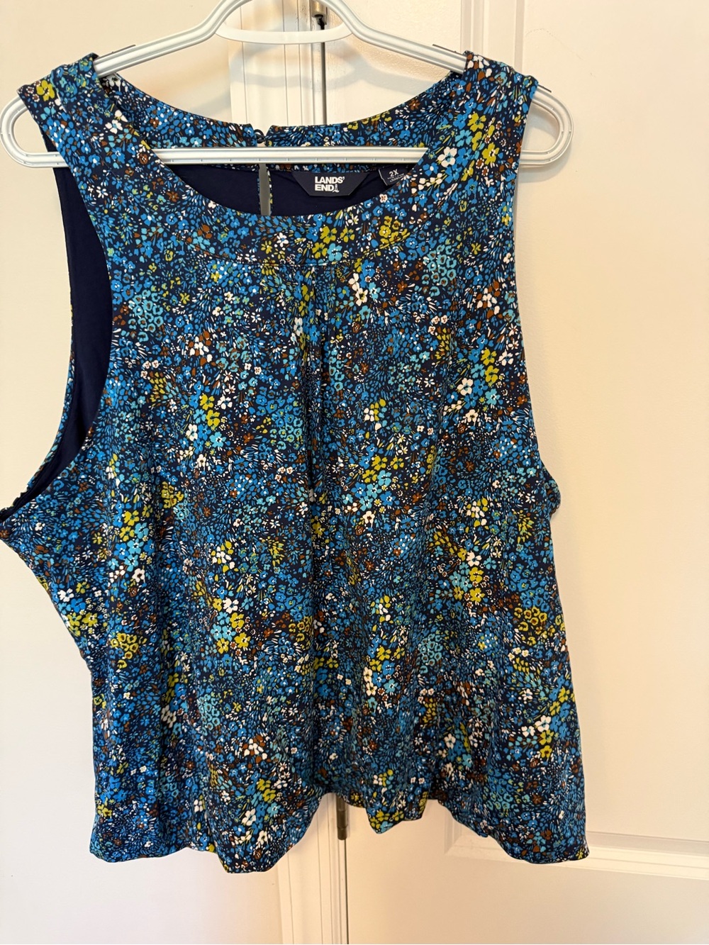 Lands' End Navy Blue Multicolor Floral Sleeveless Camisole